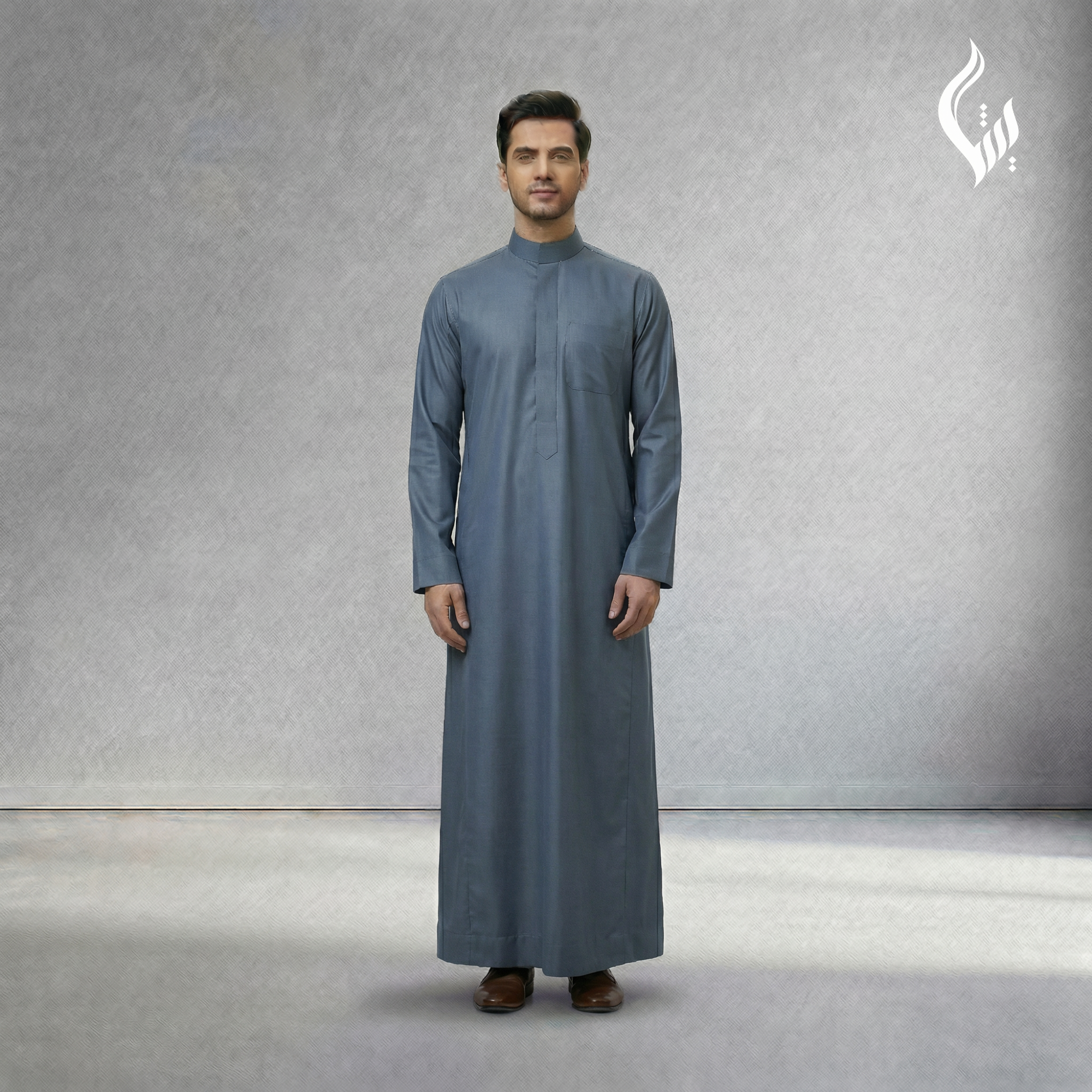 Saudi Collar Thobe with Kashka Tassel - Kali Cut Islamic Wear-thumbmail-3
