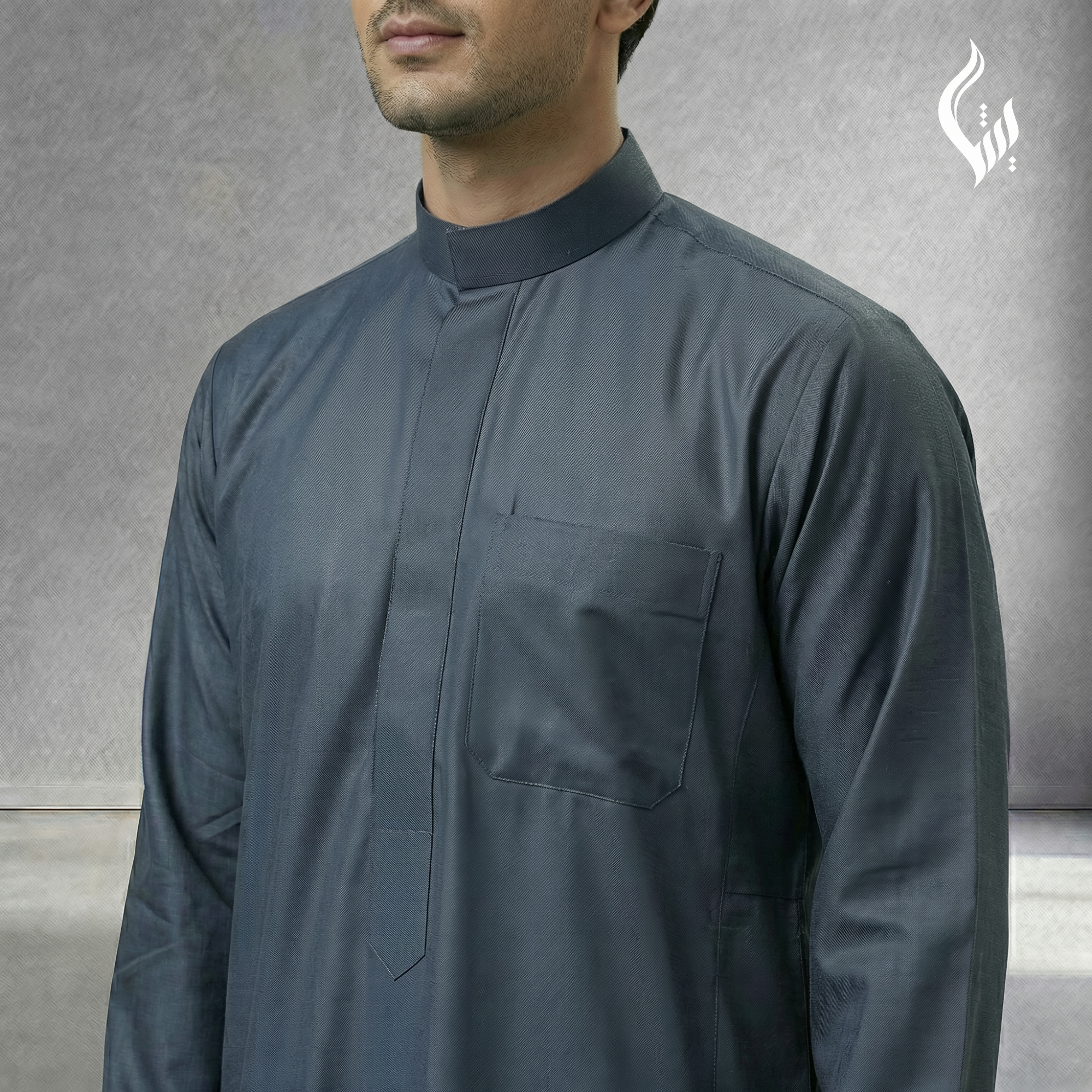 Saudi Collar Thobe with Kashka Tassel - Kali Cut Islamic Wear-thumbmail-4