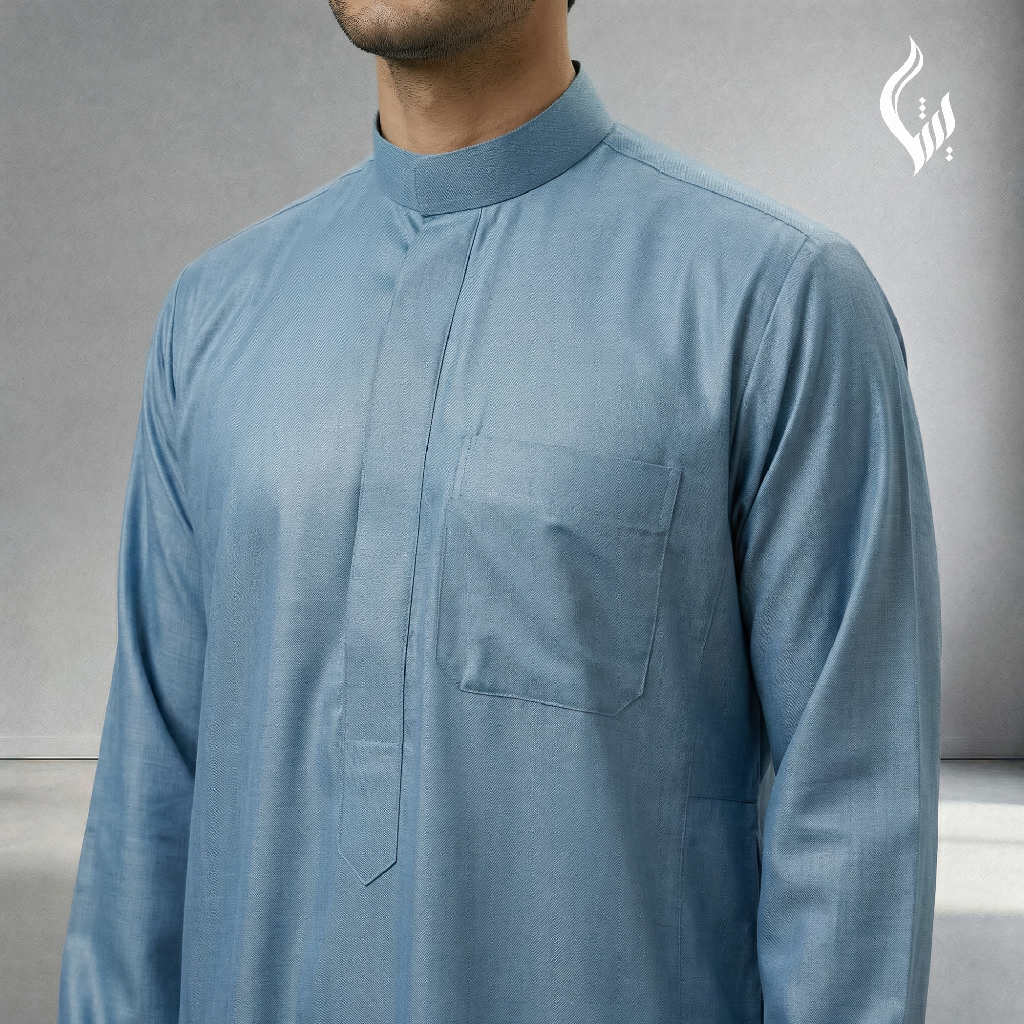 Saudi Collar Thobe with Kashka Tassel - Kali Cut Islamic Wear-thumbmail-2