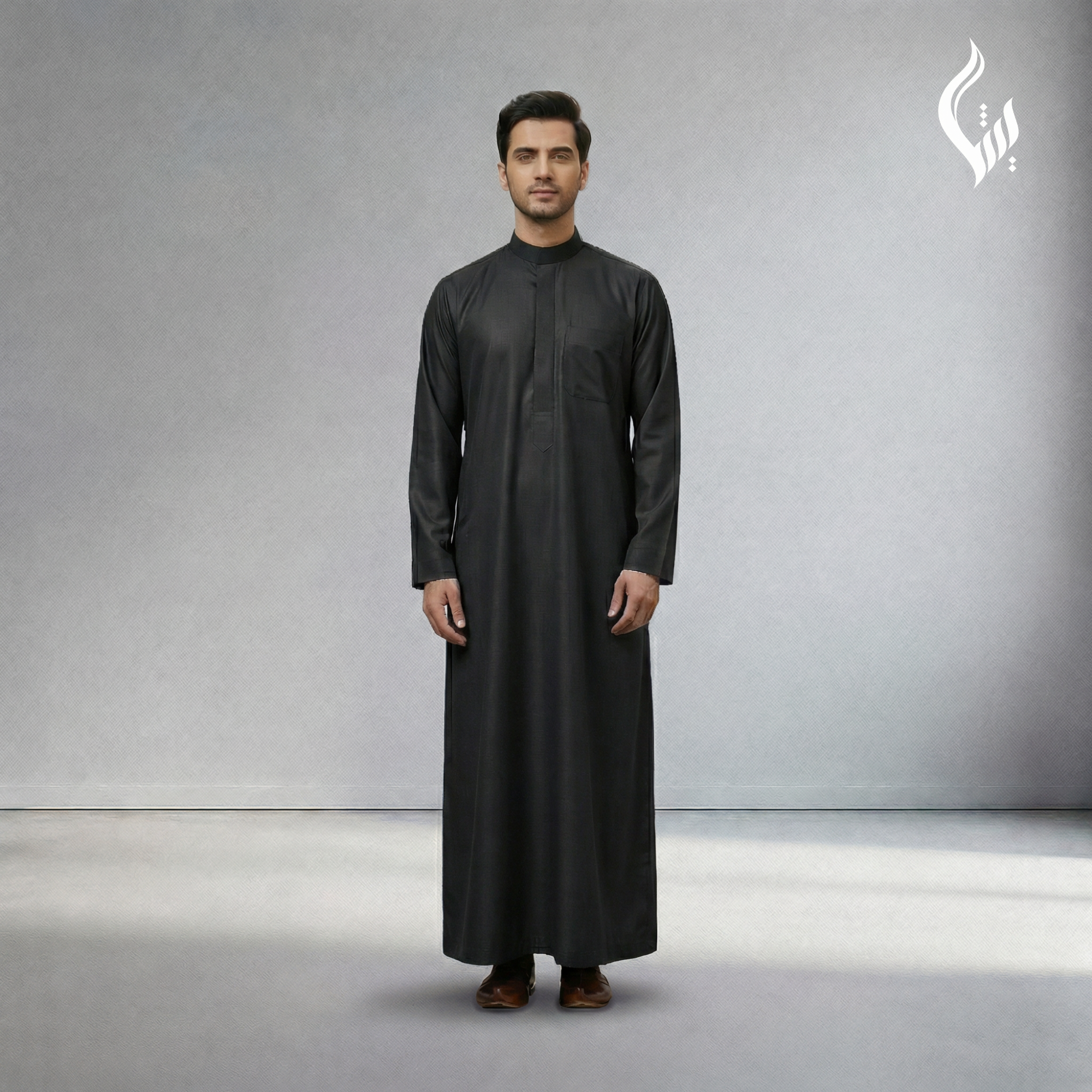 Saudi Collar Thobe with Kashka Tassel - Kali Cut Islamic Wear-thumbmail-5