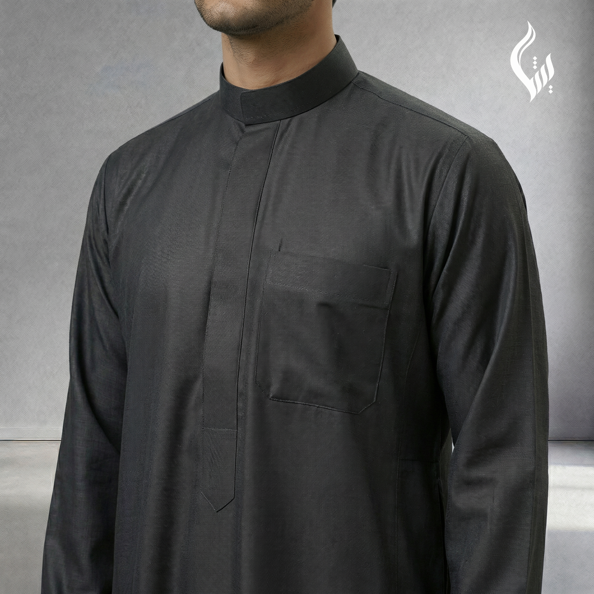 Saudi Collar Thobe with Kashka Tassel - Kali Cut Islamic Wear-thumbmail-6
