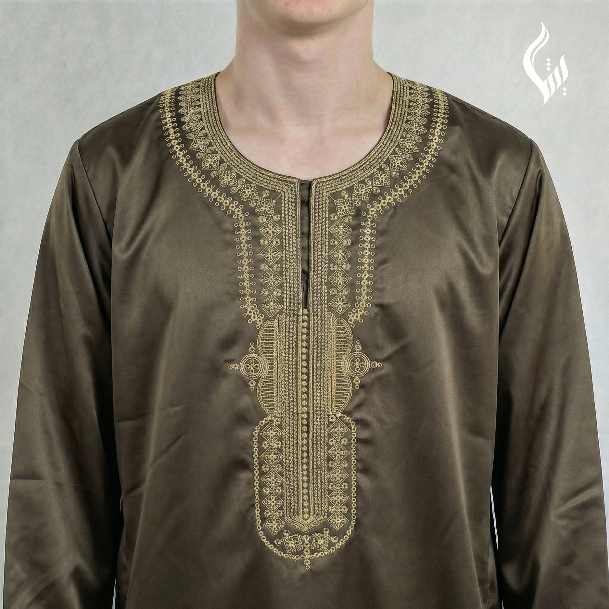 Moroccan Full Sleeve Thobe for Kids - Light Embroidery Eid Wear-thumbmail-6