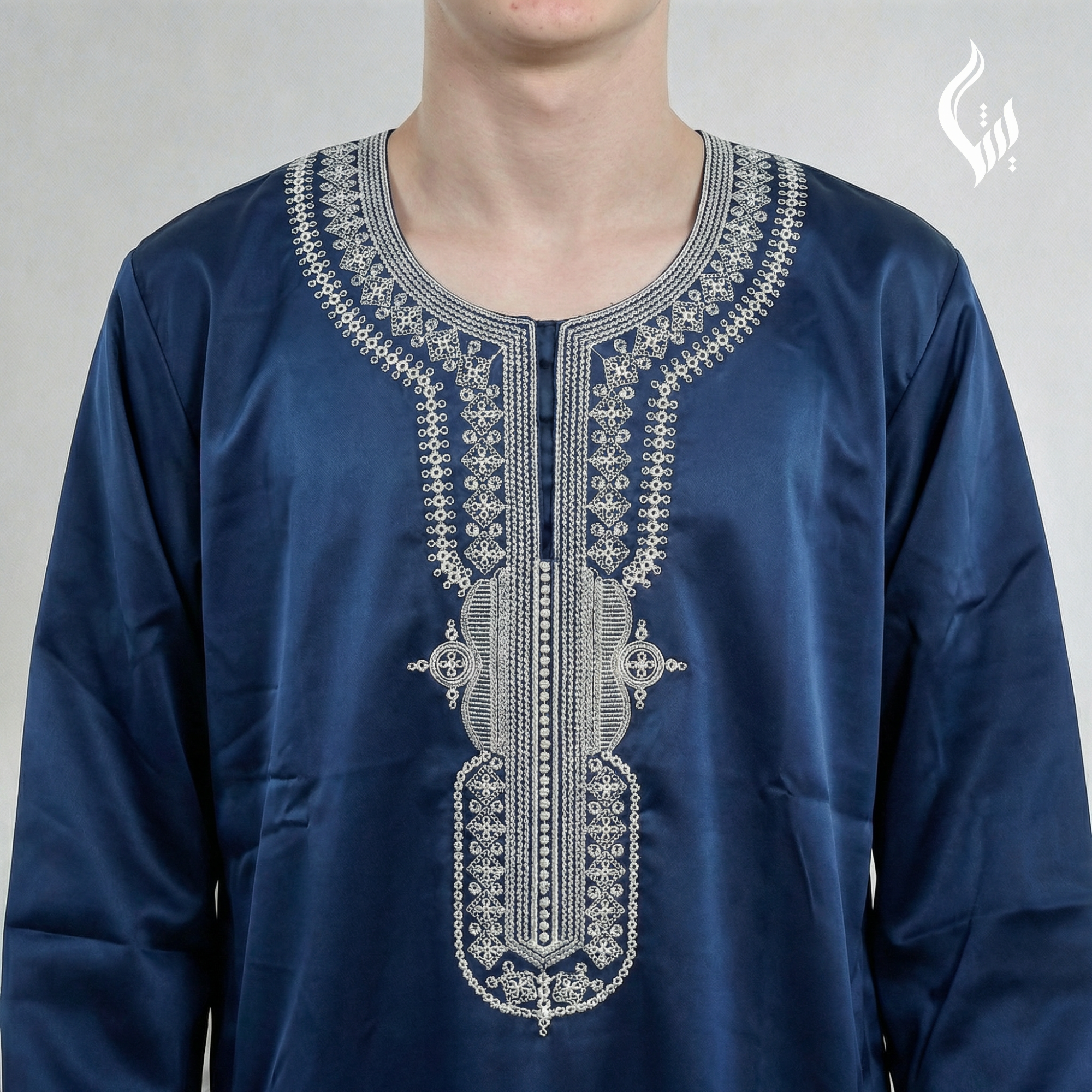 Moroccan Full Sleeve Thobe for Kids - Light Embroidery Eid Wear-thumbmail-4