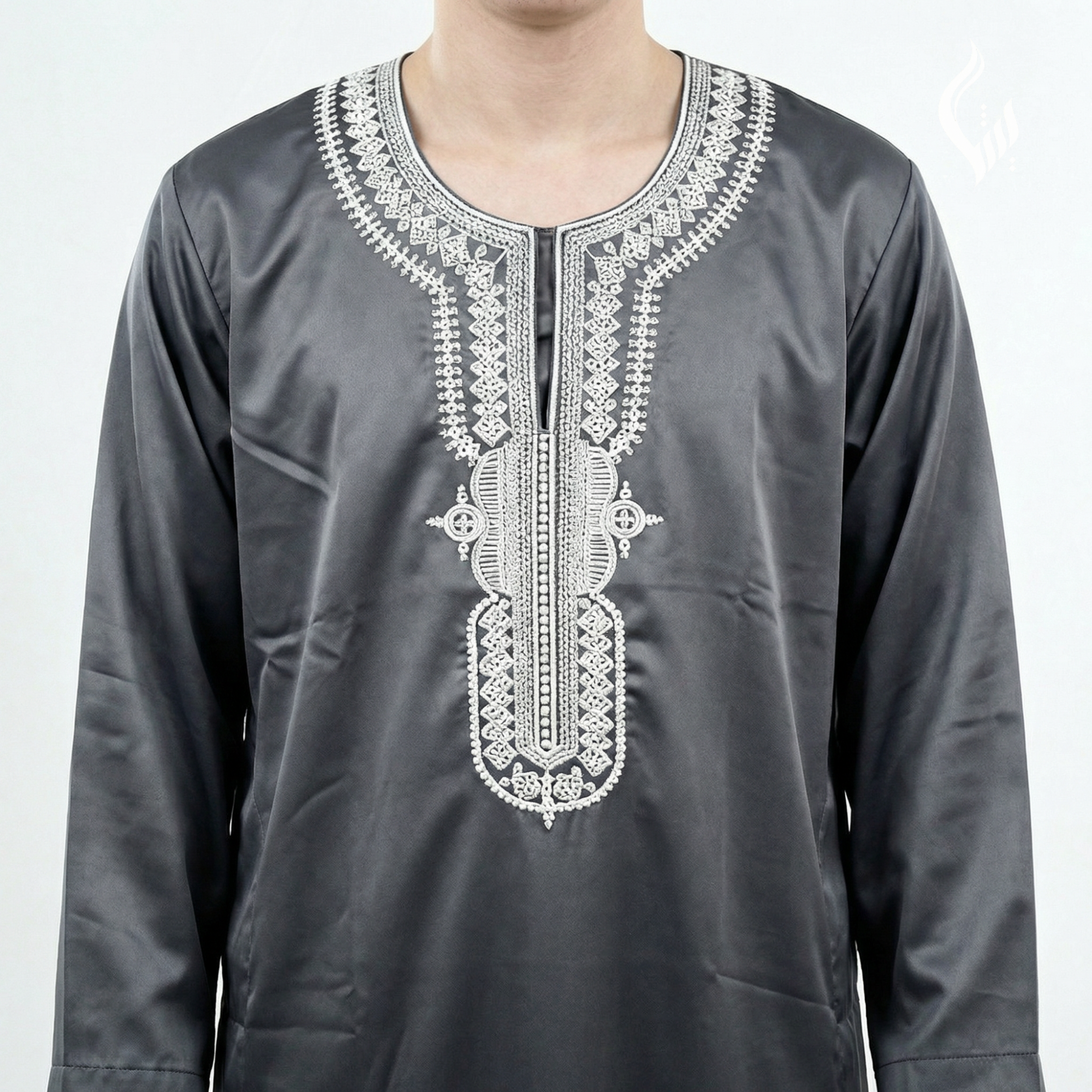 Moroccan Full Sleeve Thobe for Kids - Light Embroidery Eid Wear-thumbmail-2