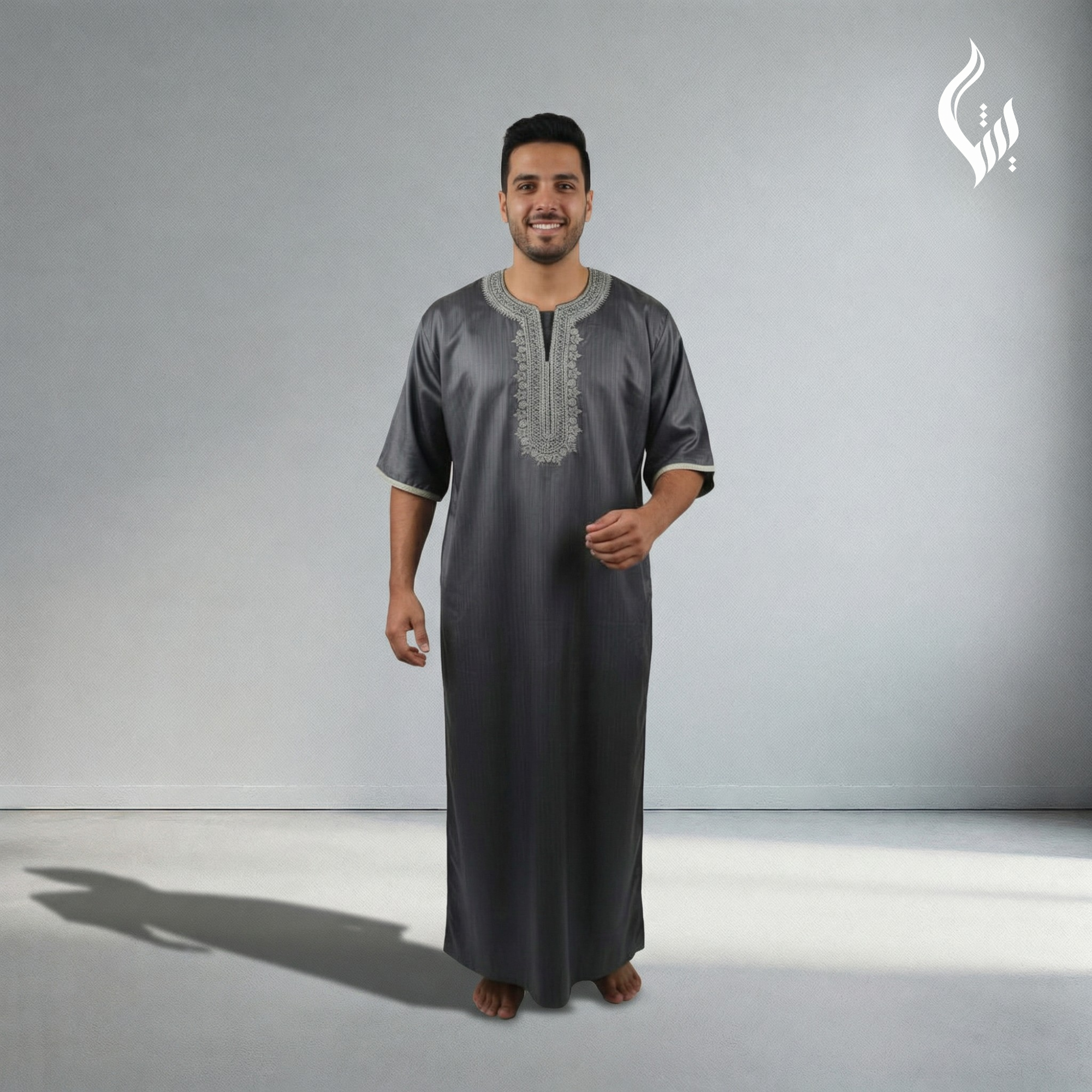 Moroccan Thobe with Heavy Embroidery – 3/4 Sleeve Eid & Formal Wear-thumbmail-3