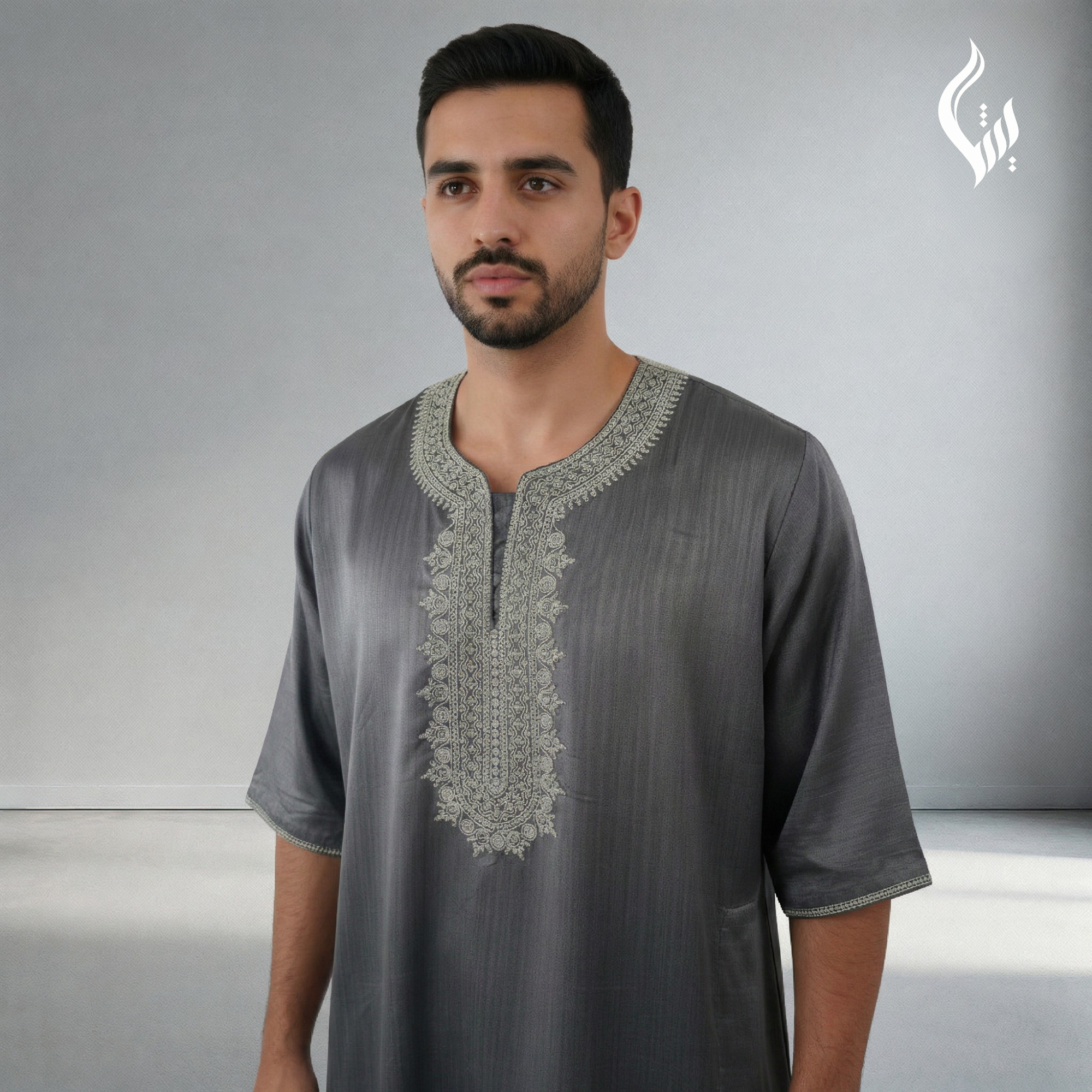 Moroccan Thobe with Heavy Embroidery – 3/4 Sleeve Eid & Formal Wear-thumbmail-4