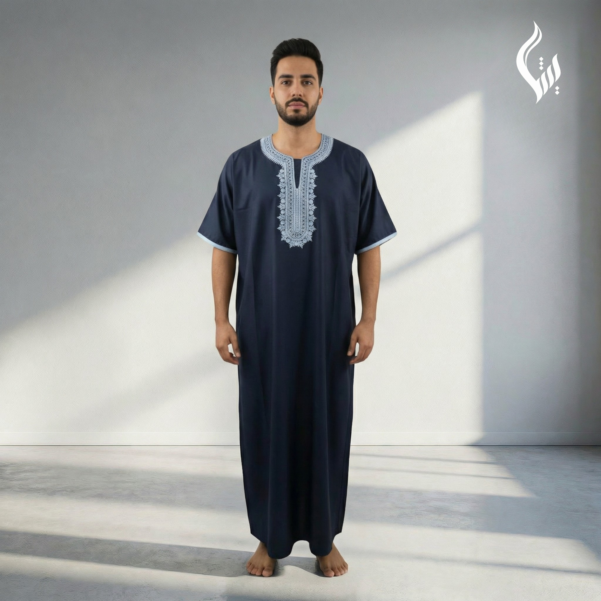 Moroccan Thobe with Heavy Embroidery – 3/4 Sleeve Eid & Formal Wear-thumbmail-5