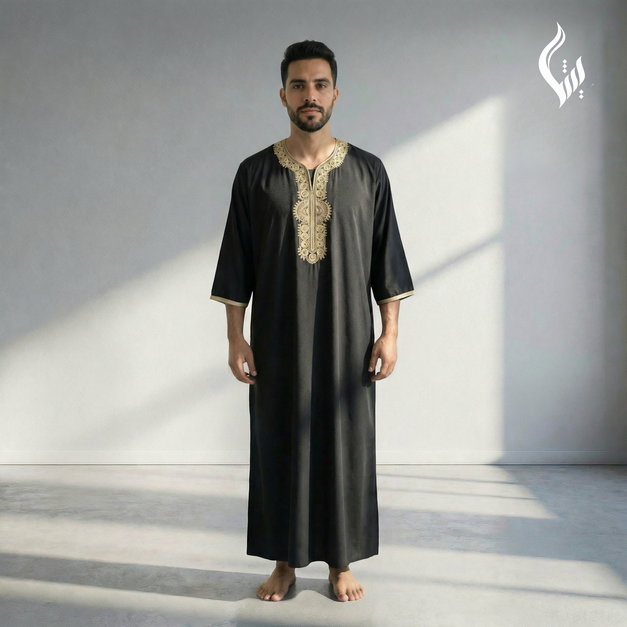 Moroccan Thobe with Heavy Embroidery – 3/4 Sleeve Eid & Formal Wear