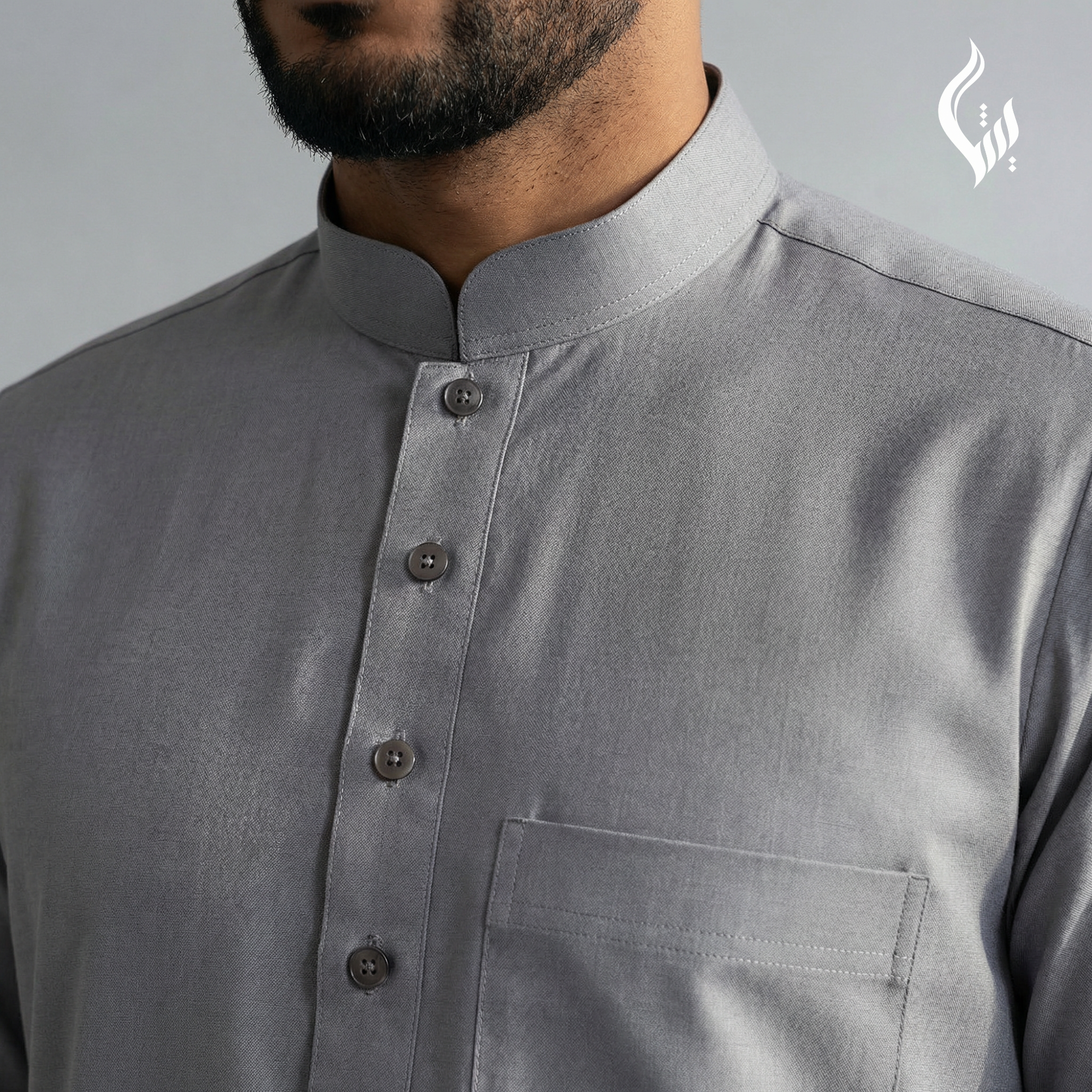 Saudi Collar Thobe - Terylene-Rayon Thick Fabric Formal Islamic Wear-thumbmail-4