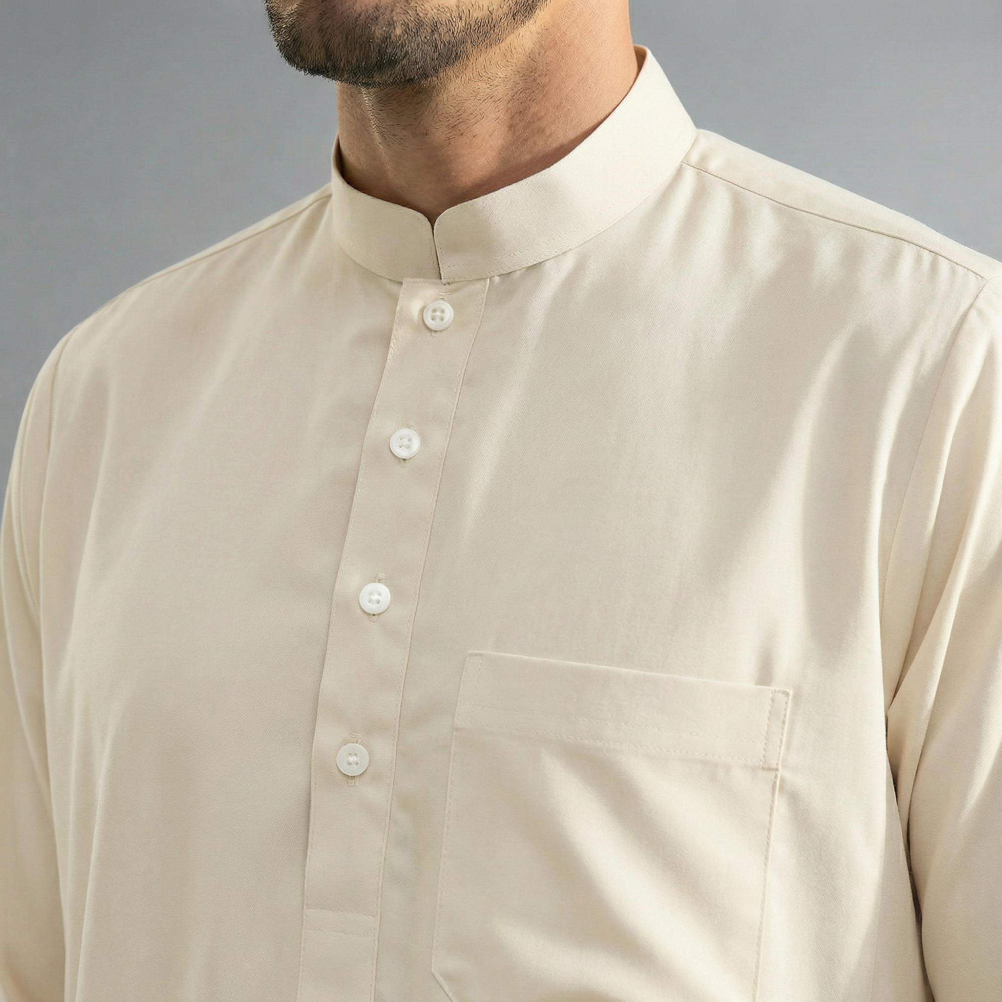 Saudi Collar Thobe - Terylene-Rayon Thick Fabric Formal Islamic Wear-thumbmail-27