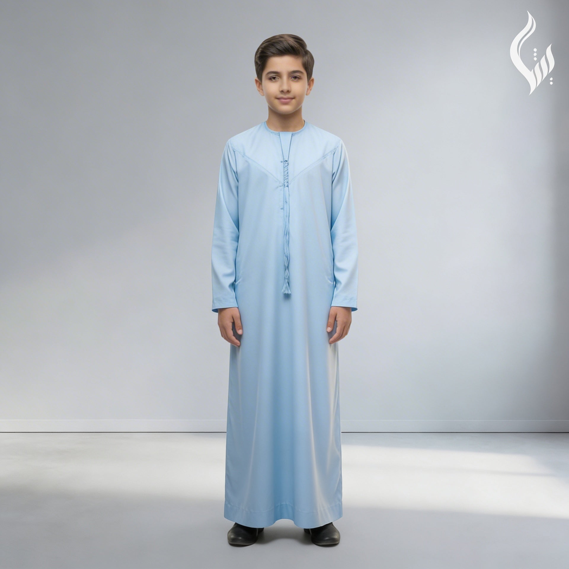 Emirati Omani Style Thobe for Kids with Tassel - Classic Islamic Wear-thumbmail-4